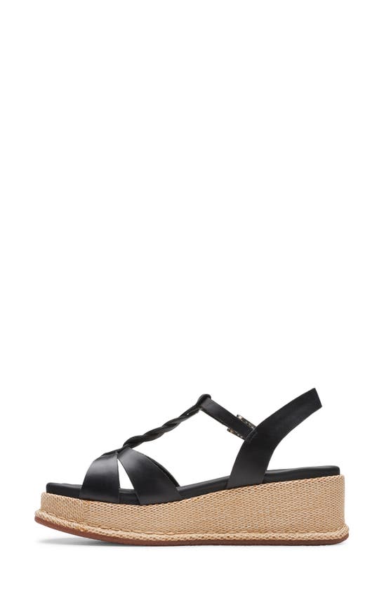 Shop Clarks (r) Kimmei Twisted Ankle Strap Platform Wedge Sandal In Black Leather