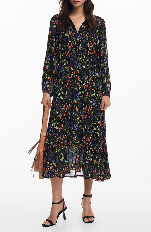 Desigual Floral Midi Dress In Black