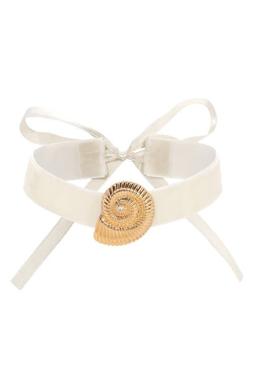 Ettika 18k Gold Plated Swirled Shell Pendant Beige Velvet Choker In Beige