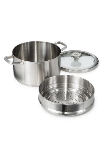 Berghoff Graphite 3-piece Recycled Stainless Steel Stockpotck & Steamer Set In Silver