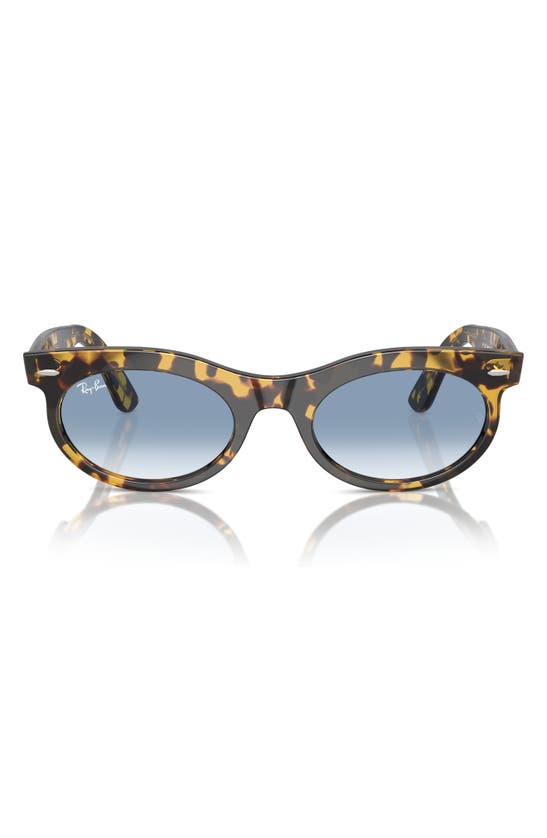 Ray Ban Wayfarer Oval Sunglasses Yellow Havana Frame Blue Lenses 53-22 In Mustard