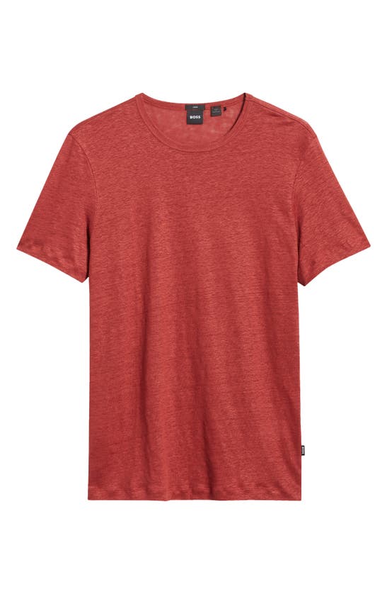 Shop Hugo Boss Boss Tiburt Linen T-shirt In Open Brown