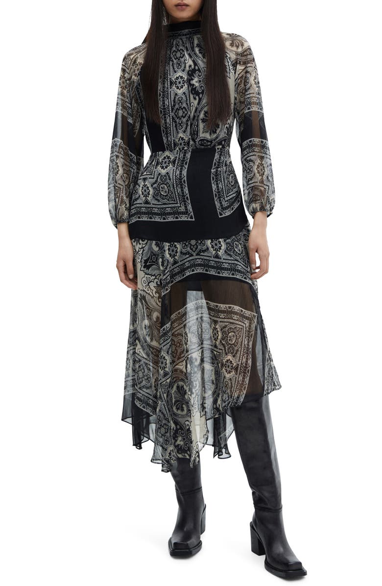 MANGO Paisley Patchwork Long Sleeve Midi Dress | Nordstrom