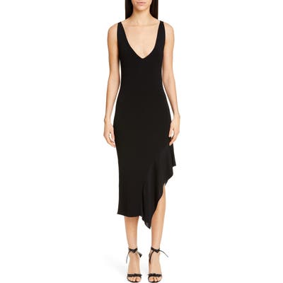 Cushnie Asymmetrical Ruffle Hem Midi Dress, Black