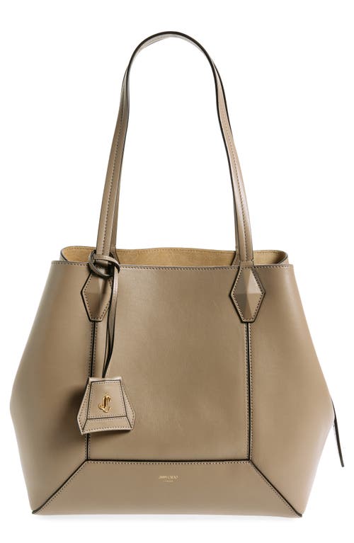 Shop Jimmy Choo Medium Diamond Leather Tote In Taupe