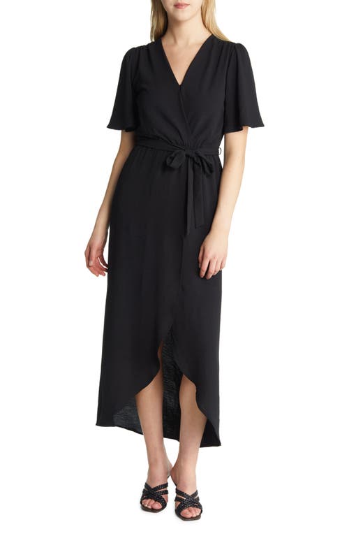 Fraiche by J Flutter Sleeve Faux Wrap Maxi Dress in Black