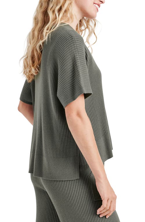 Shop Splendid Georgie Short Sleeve Rib Sweater In Soft Vintage Olive Branch