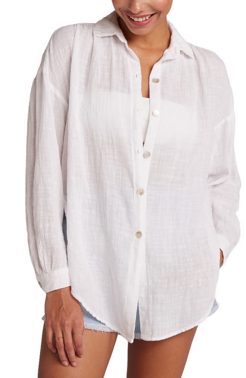 Flowy Cotton Blend Button-Up Shirt in White