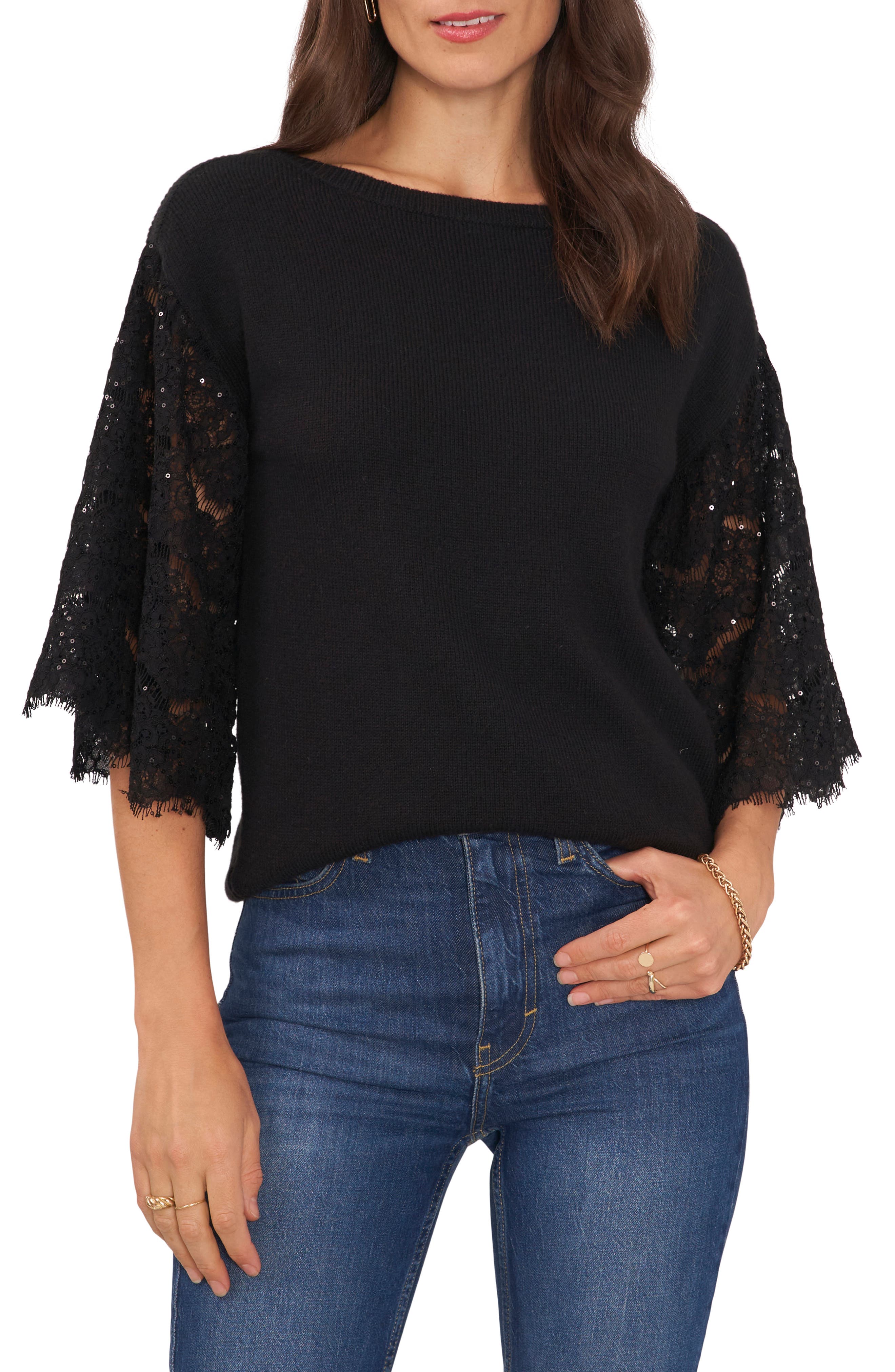 Vince Camuto Sequin Lace Sleeve Mixed 