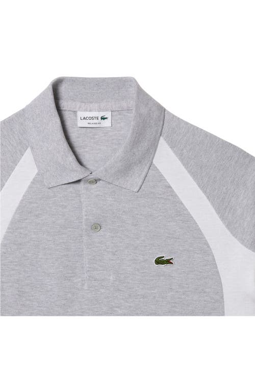 Shop Lacoste Relaxed Fit Stripe Cotton Piqué Polo In Silver Chine/black-white