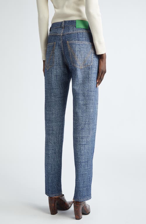 Shop Bottega Veneta Denim Print Straight Leg Pants In Indigo/white