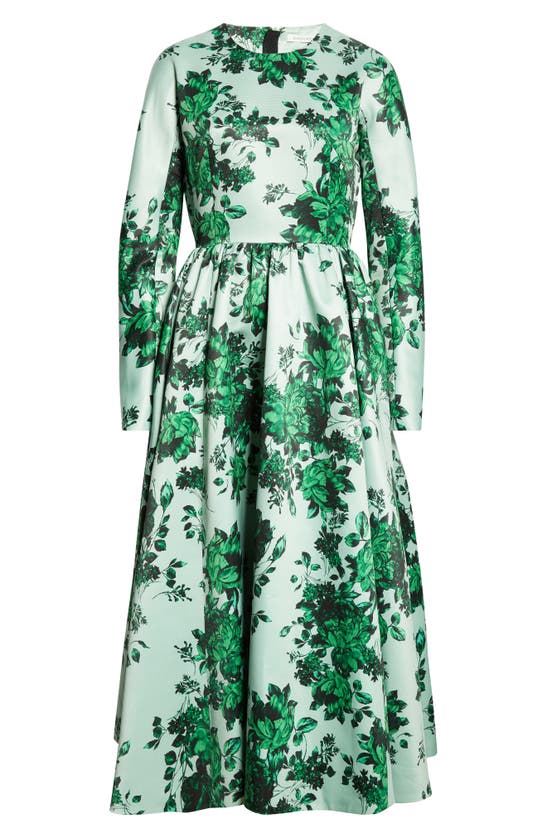 Shop Emilia Wickstead Annie Floral Long Sleeve Taffeta Faille A-line Dress In Green Festive Bouquet
