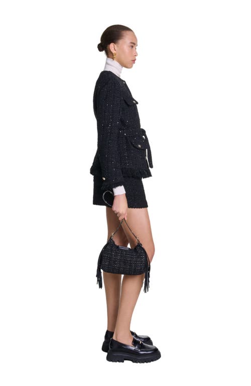 Shop Maje Sequinned Tweed Jacket In Black