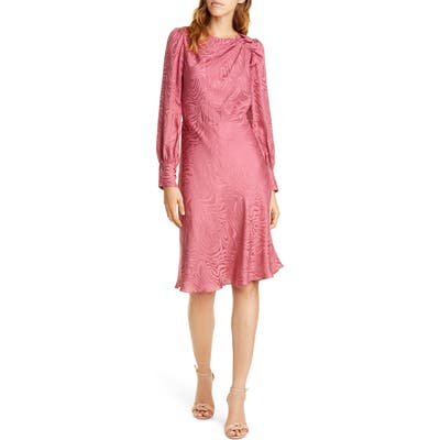 Rebecca Taylor Swirl Jacquard Long Sleeve Silk Blend Dress, Pink