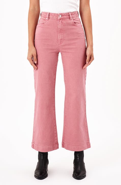 Bright Summer Pink High Waist Slit Wide Leg Pants