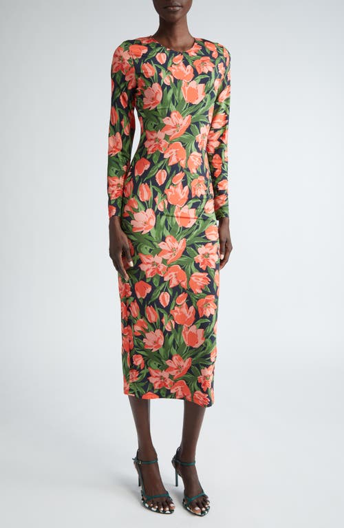 Carolina Herrera Floral Long Sleeve Midi Dress In Midnight Multi