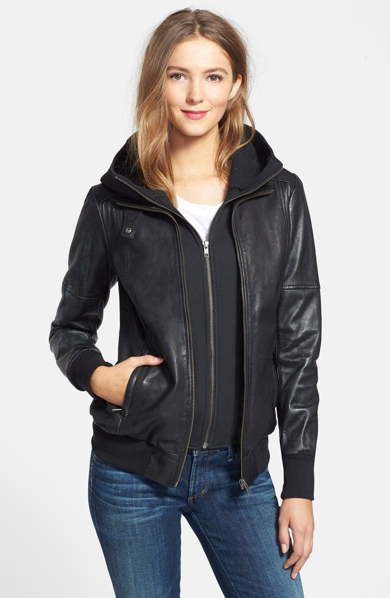 Soia & Kyo Lambskin Leather Jacket with Removable Hooded Knit Bib ...