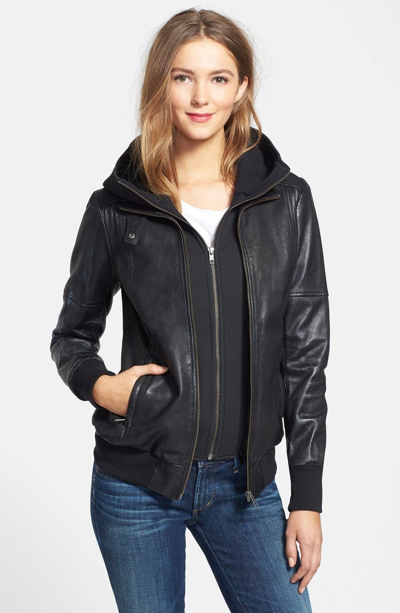 Lambskin Leather Jacket With Removable Hooded Knit Bib