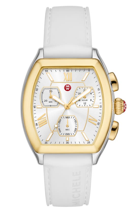 Michele Relevé Sport Chronograph Silicone Strap Watch, 31mm In White