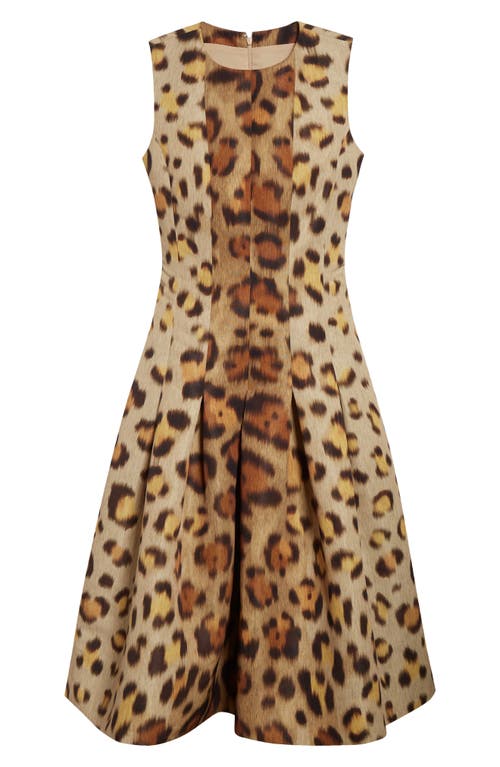 Shop Oscar De La Renta Jaguar Print Pleated Faille Cocktail Dress In Beige Multi