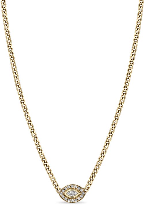 Zoë Chicco Paris Small Diamond Halo Pendant Necklace in Yellow Gold at Nordstrom, Size 16 In