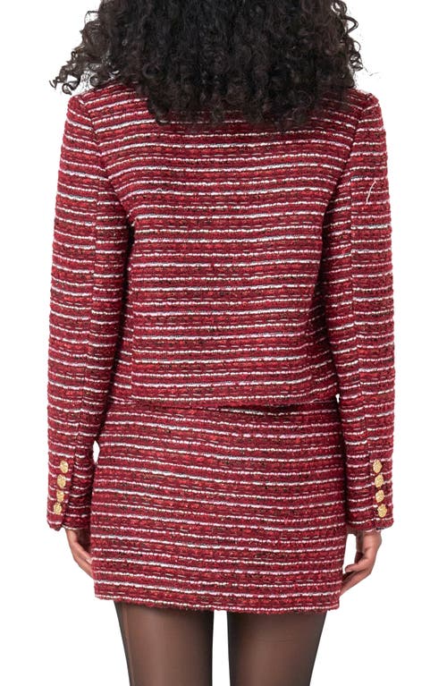 Shop Endless Rose Stripe Tweed Jacket In Cranberry