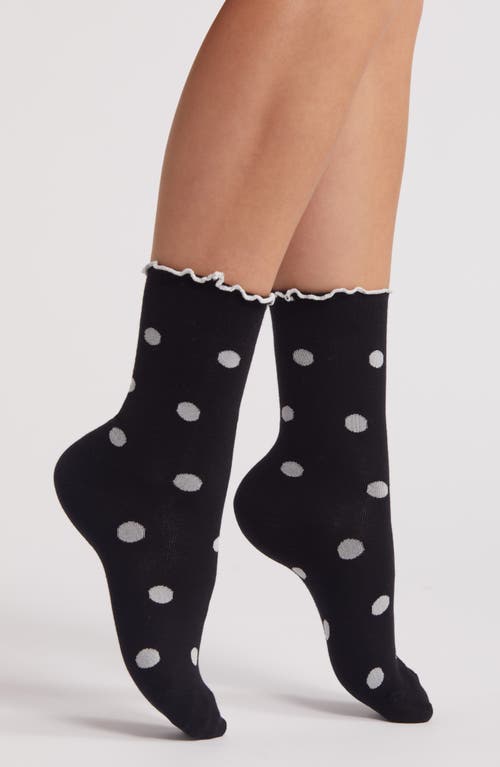 Shop Casa Clara Polka Dot Cotton Crew Socks In Black Polka