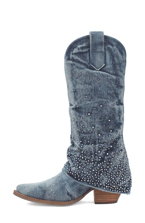 Shop Dingo Eye Candy Knee High Denim Western Boot In Blue