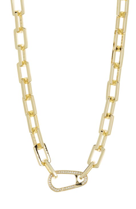 Crystal Pavé Carabiner Chain Necklace