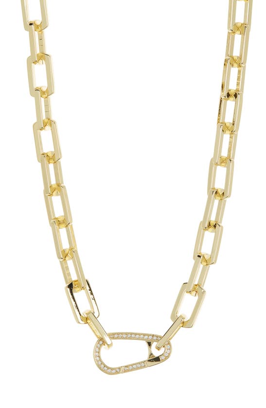 Shop Covet Crystal Pavé Carabiner Chain Necklace In Gold