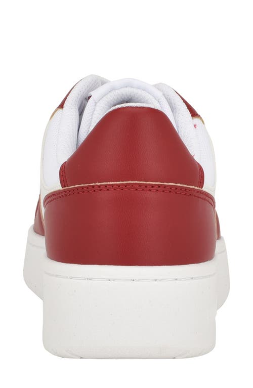 Tommy Hilfiger Twigye Womens Lace-up Faux Leather Casual And Fashion Sneakers In White/red