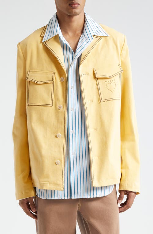 Shop Marni Contrast Stitch Denim Jacket In Light/yellow