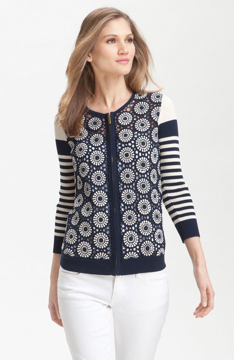 Tory Burch 'Elaine' Crochet Front Cardigan Nordstrom