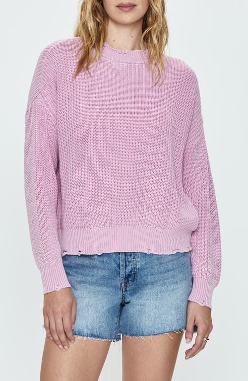 Pistola Eva Distressed Cotton Shaker Stitch Crewneck Sweater Sandwashed Pink at Nordstrom,