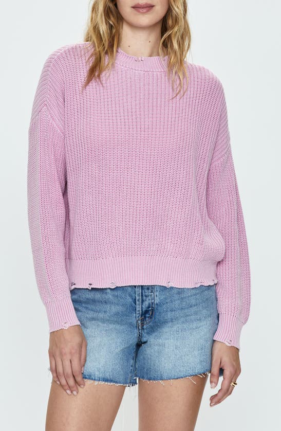 Shop Pistola Eva Distressed Cotton Shaker Stitch Crewneck Sweater In Sandwashed Pink