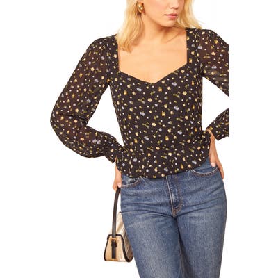 Reformation Valencia Sweetheart Peplum Top, Black