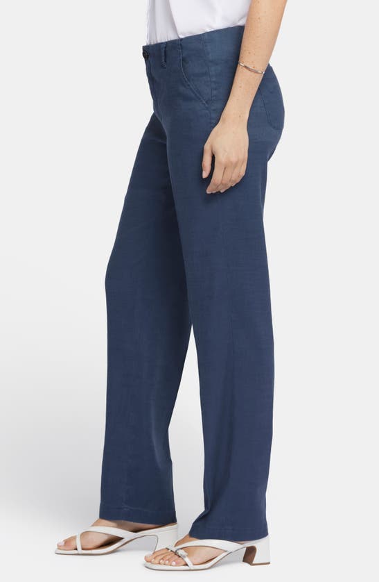 Shop Nydj Marilyn Linen Blend Trousers In Oxford Navy