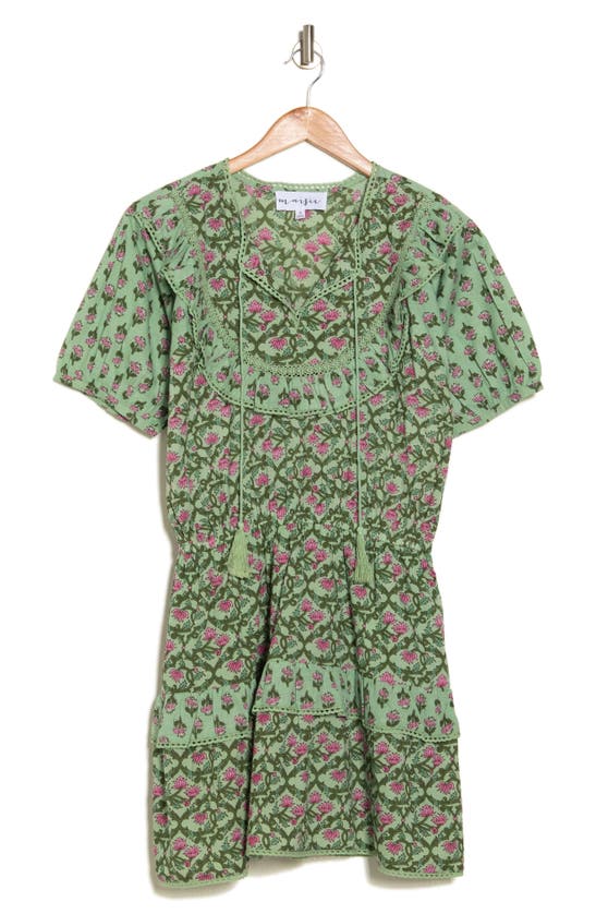 Shop Maisie Elastic Waist Mini Dress In Olive Flower