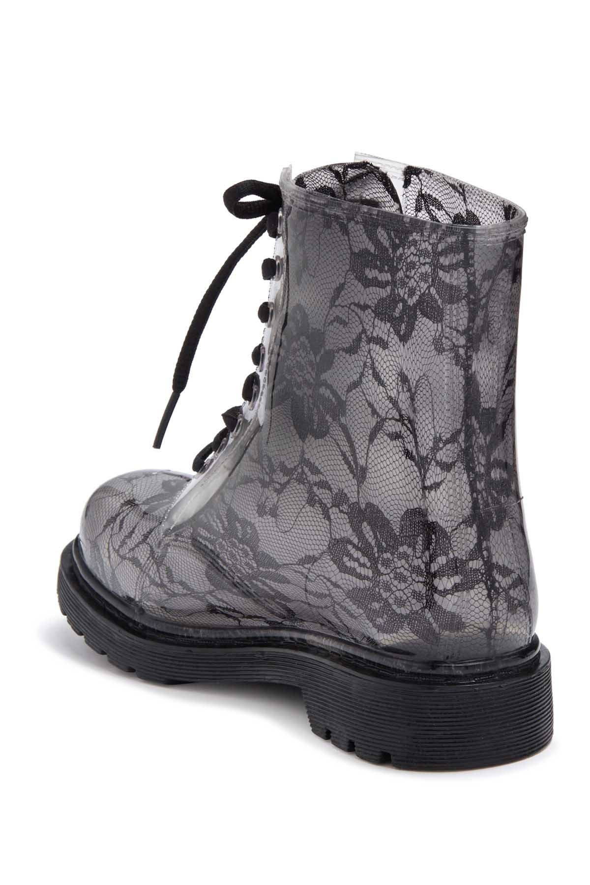 black lace up rain boots