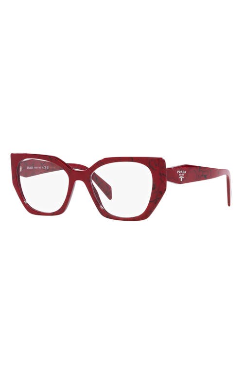 Prada 54mm Square Optical Glasses In Black White/red