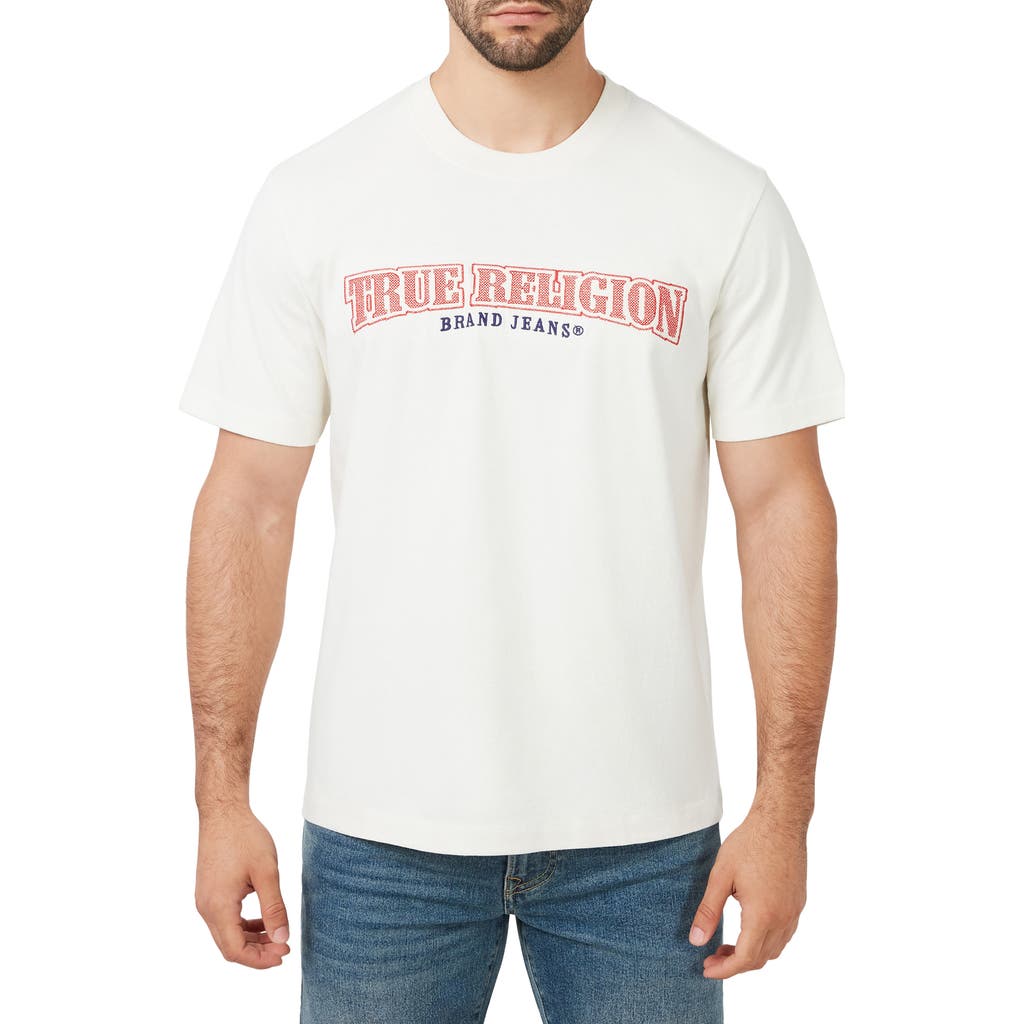 True Religion Brand Jeans Cross Stitch Logo Patch T-Shirt in Winter White