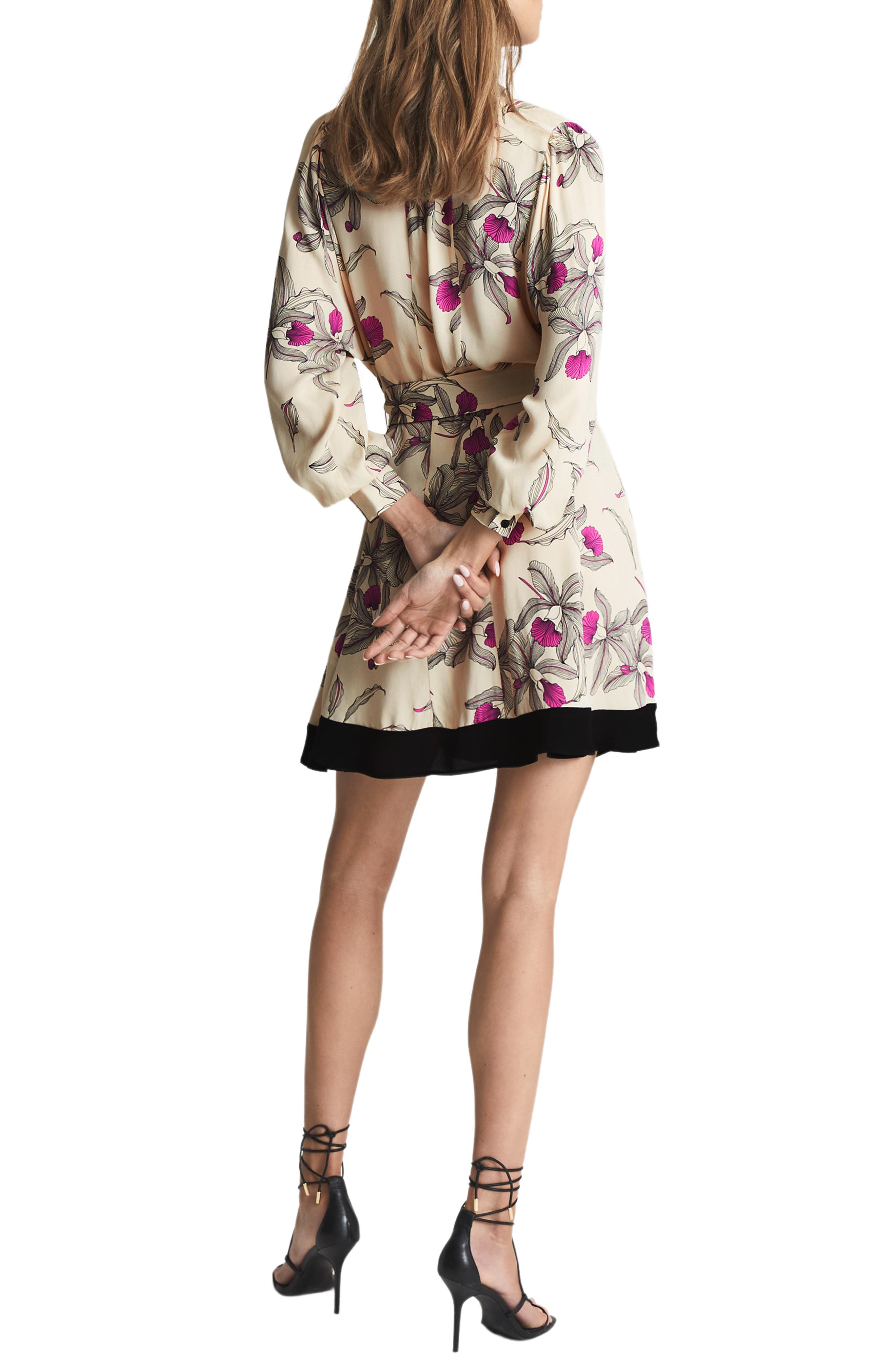 Reiss Cream Zoe Orchid Print Mini Dress