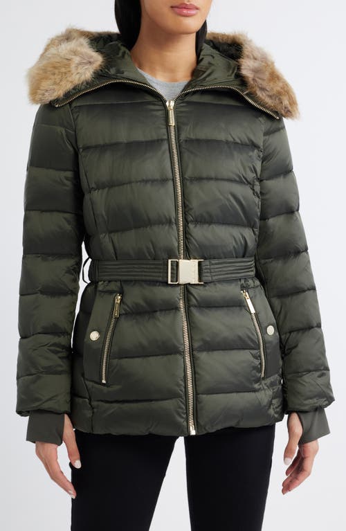 Michael Kors Belted Puffer Jacket in Dark Moss 