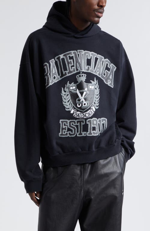 Balenciaga Diy Distressed Oversize Cotton Graphic Hoodie In Washed Black/black