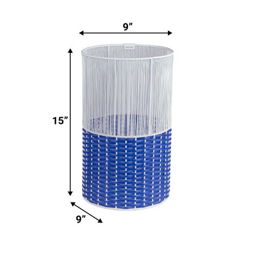 Happimess Harper Modern 2-tone Faux Wicker Cylinder Waste Basket In White/blue