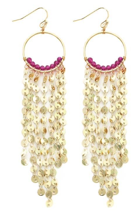 Circle Magenta Fringe Earrings