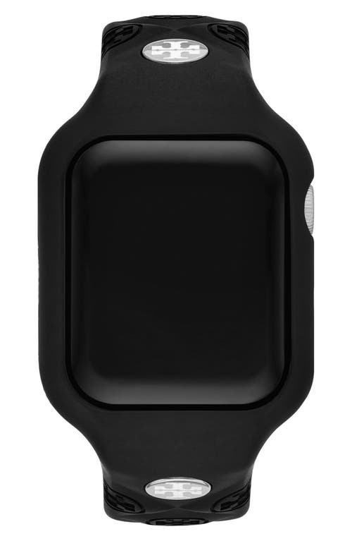 Shop Tory Burch T Monogram 20mm Silicone Apple Watch® Watchband In Black