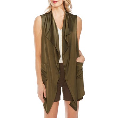 Vince Camuto Long Open Front Liquid Satin Vest, Green