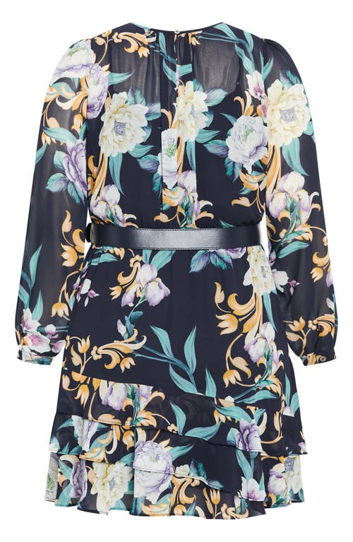 Shop City Chic Julianna Floral Long Sleeve Belted Dress In Kiss Me Sweet