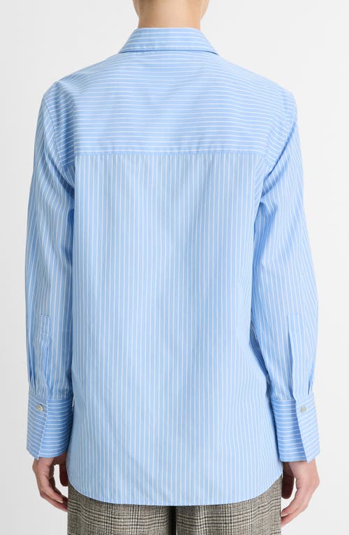 Shop Vince Stripe Relaxed Cotton Button-up Shirt In Sky Blue/off White